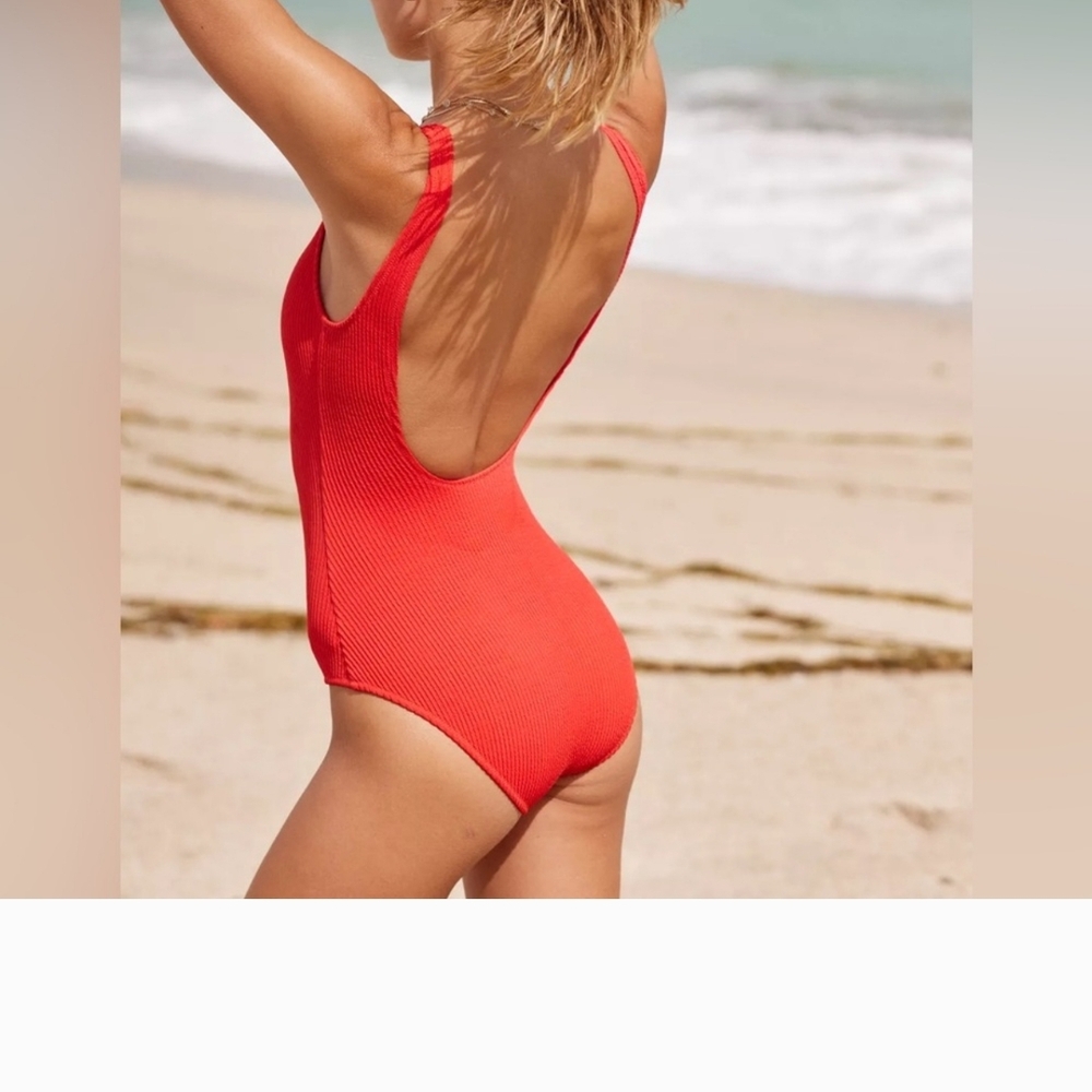 Aerie Crinkle Scoop Neck Red One Piece Swimsuit NWT Size XL